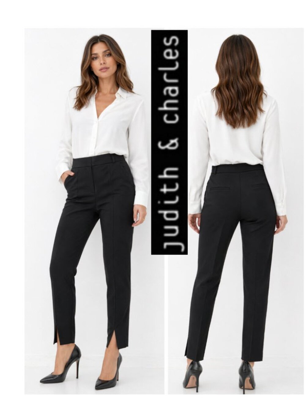 Judith & Charles Black Wool Slim Tailored Dress Pants Size 2